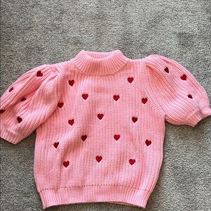 English Factory Pink Sweater with Red Heart Accents